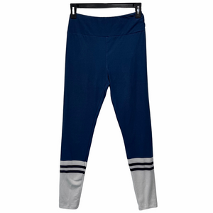 LuLaRoe One Size Blue Leggings – White & Navy Stripe Detail (b1)